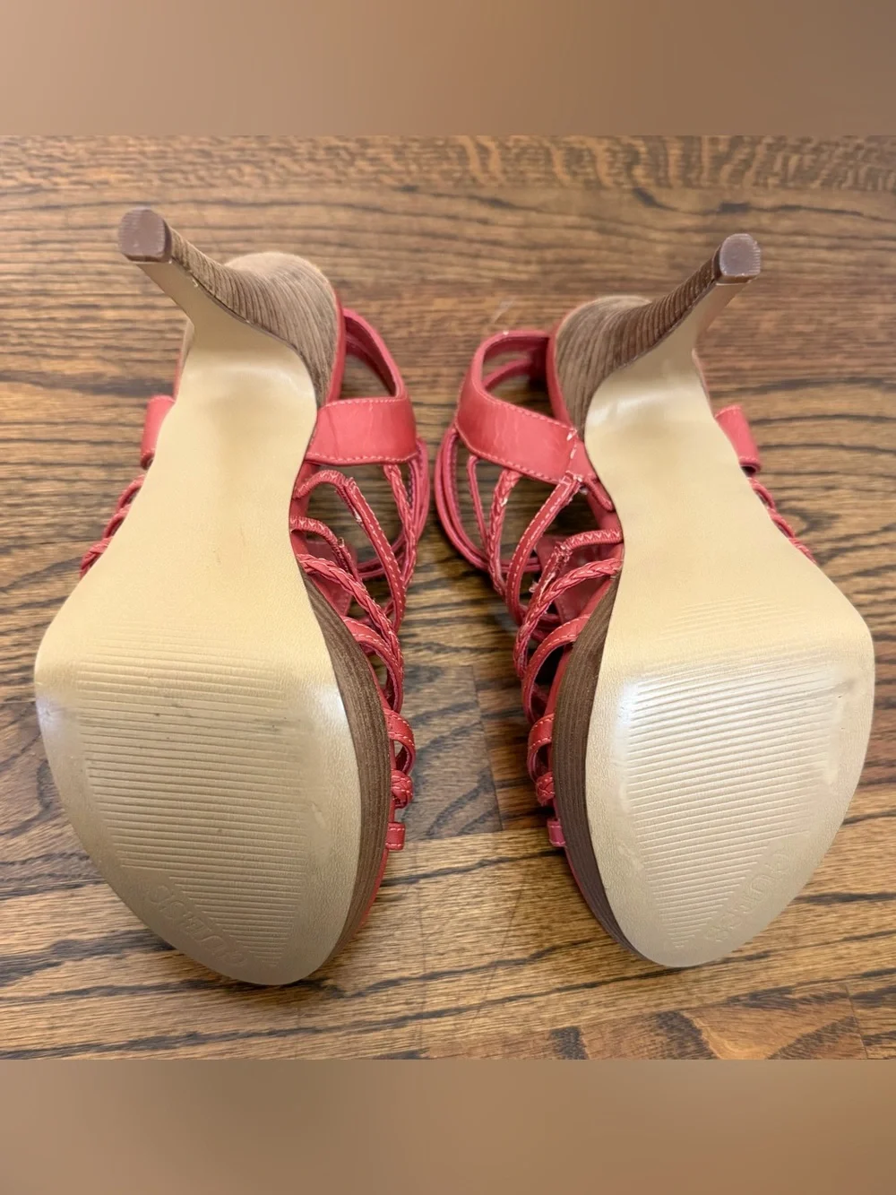 GUESS Coral Red Strappy Platform Heels